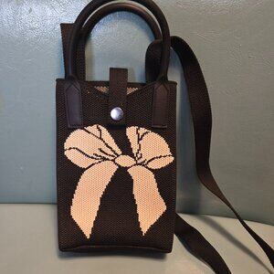 Black Crochet Phone Crossbody with Cream Bow